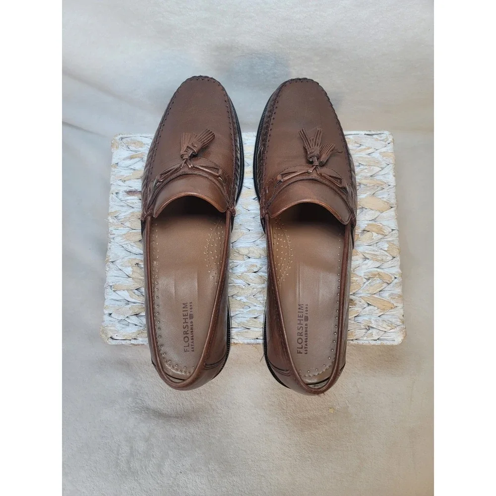Florsheim Mens Berkley Tassel Loafers Brown Leather Slip On Dress Shoes 11 D